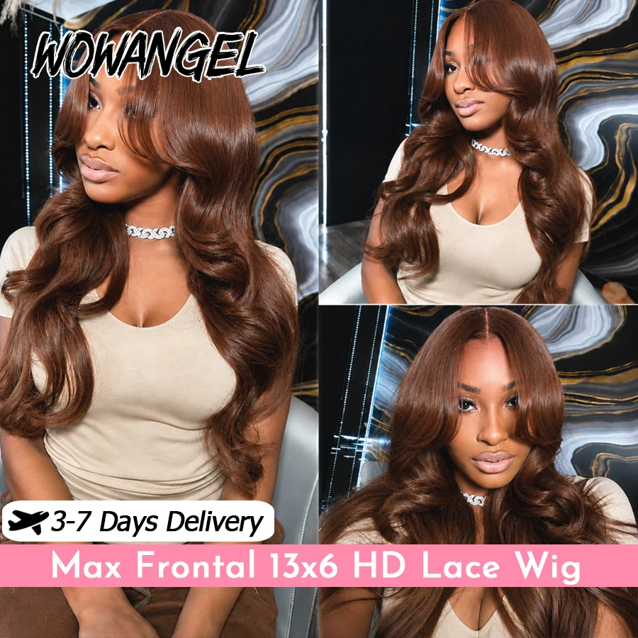 

WOWANGEL Chestnut Brown Body Wave Human Hair Wig Pre Plucked 13x6 HD Lace Frontal Wigs Invisible HD Lace Front Wigs For Women