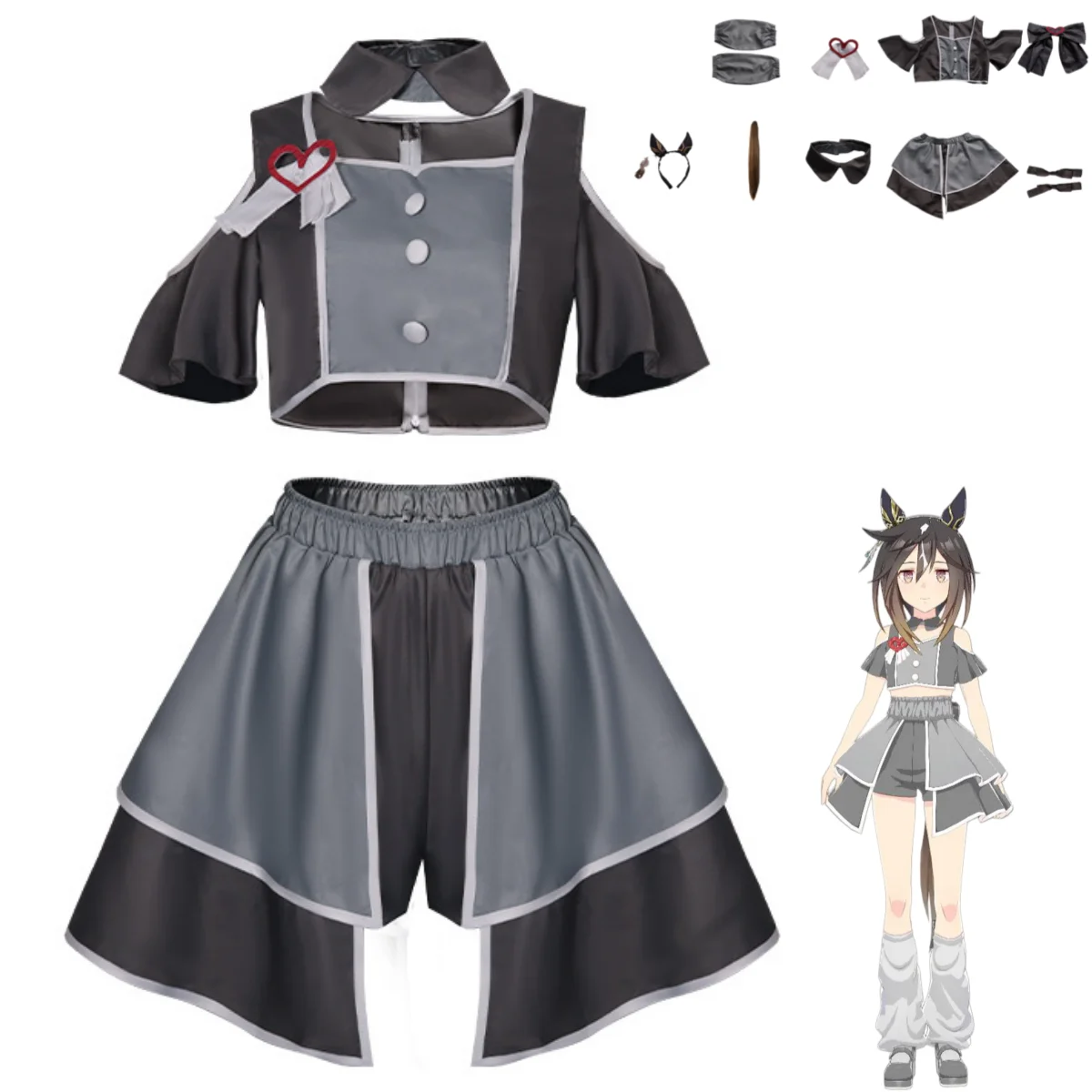 

Костюм для косплея Uma Musume из игры Game Umamusume: Pretty Derby, серый наряд для выступлений к 4,5-летию, милый карнавальный костюм для женщин