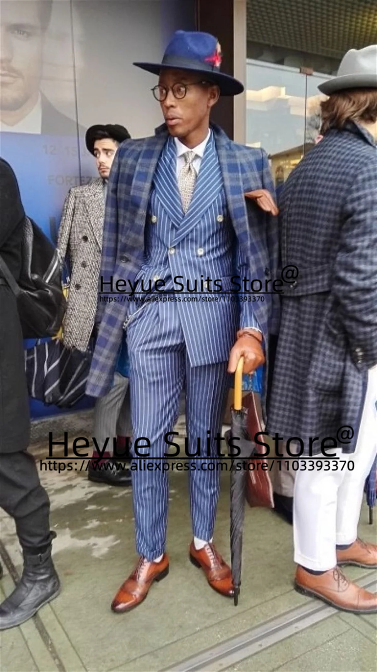 Tailor Made Italian Long style Men Suits Slim Fit Notched Lapel Goom Wedding Tuxedos Elegant Coat+Business Stripe Jacket+Pants