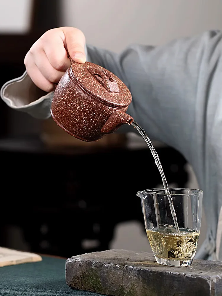 Hidden Teapot, Yi Purple Clay Pure Handmade Kung Fu Tea Set, 20 Mesh Symbiotic Mineral Dragon Blood Sand