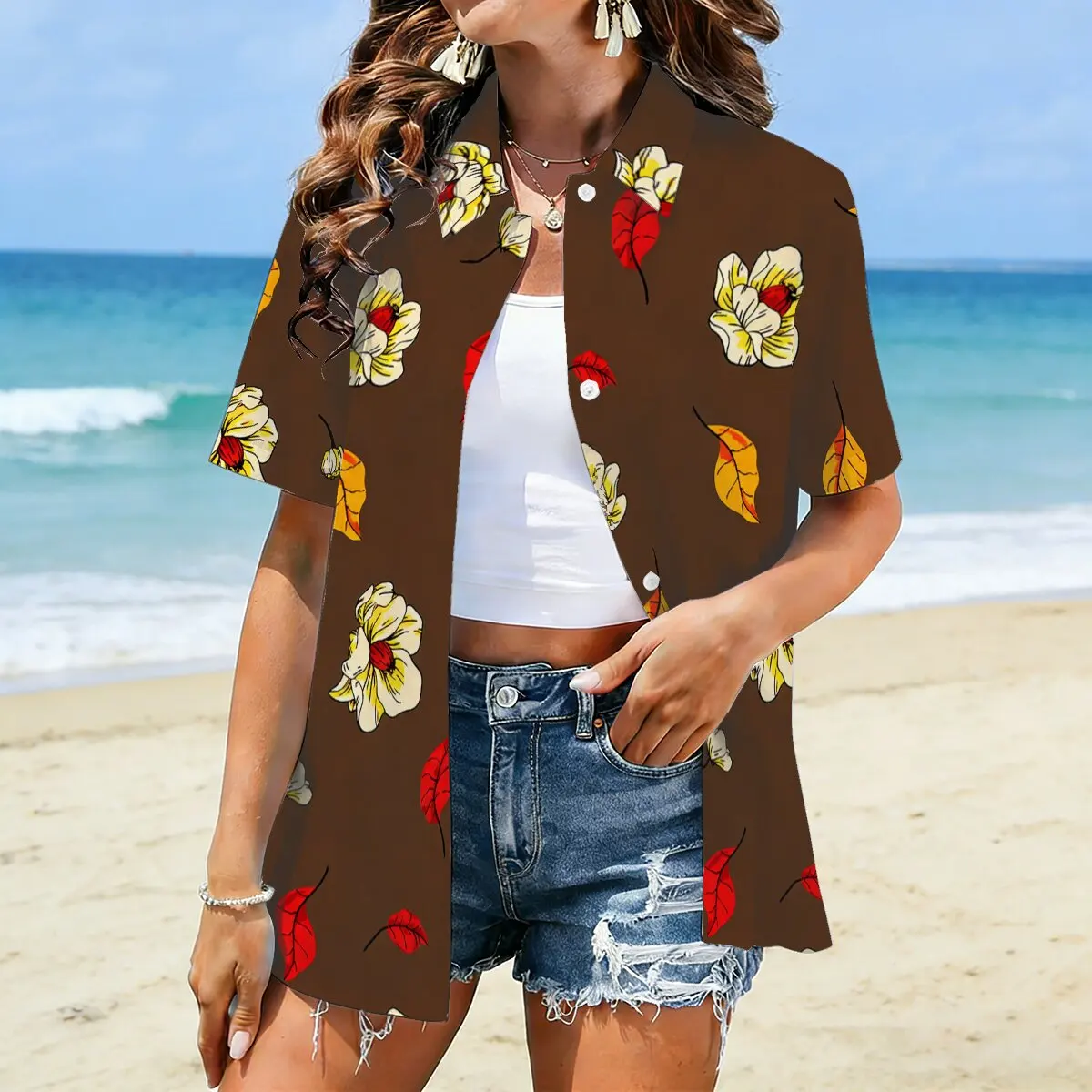 

Летняя женская рубашка с коротким рукавом и отложным воротником больших размеров, в ретро-тропическом стиле, модная и повседневная, идеально подходит для встреч.