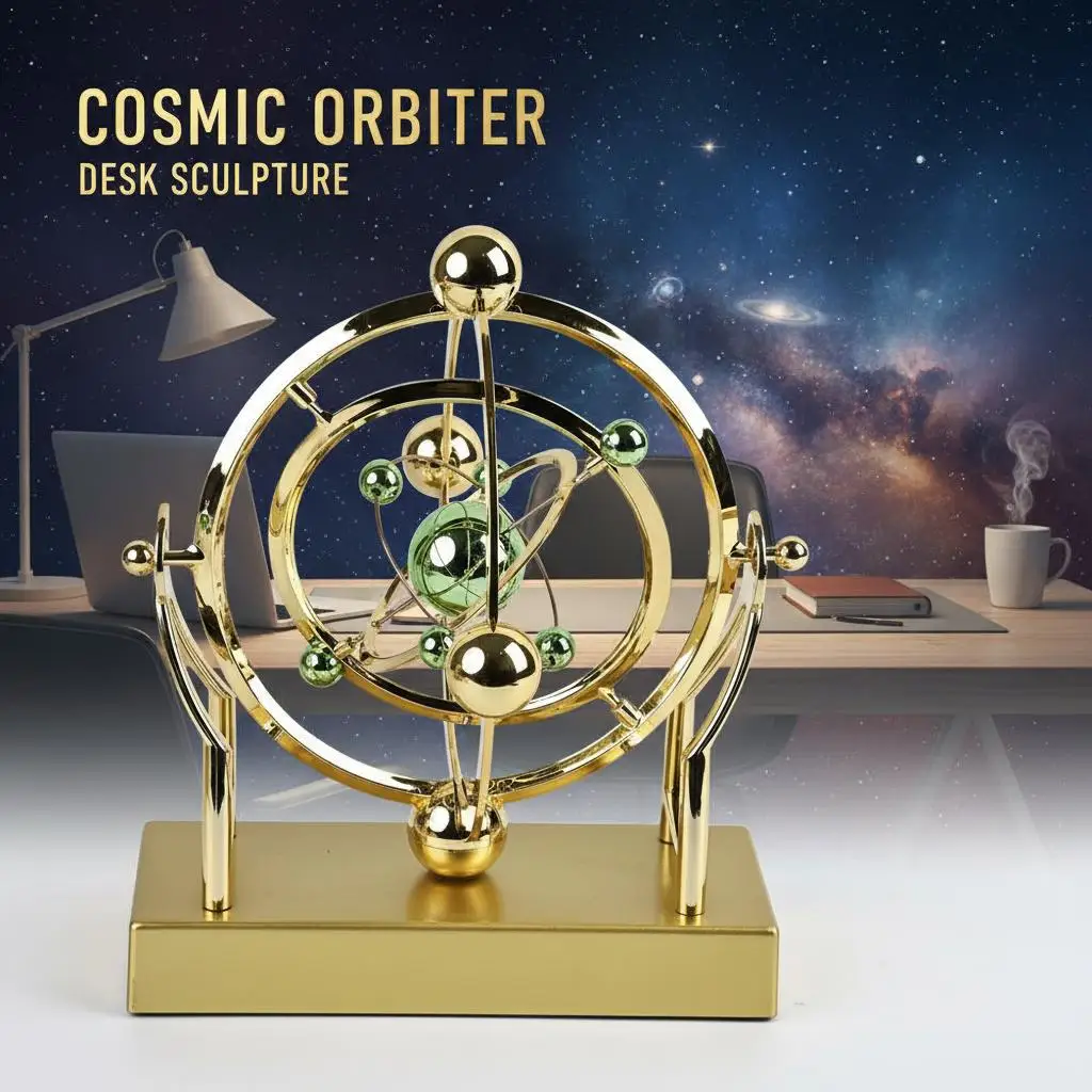 Celestial Orbit Pendulum Art Desktop Decor Perpetual Motion Sculpture Astronomy Model for Home Office Rotating Model