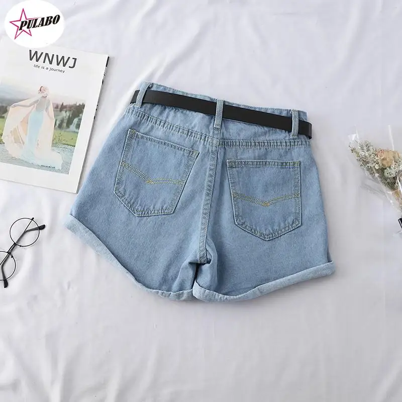 PULABO All Match Sashes Casual Women Denim Shorts Crimping High Waist Slim Summer Jeans Shorts Feminino Chic Hot Ladies Bottom 1