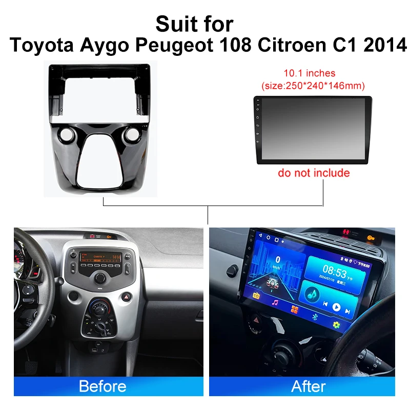 Android Car Radio Canbus Box Decoder for Toyota Aygo Peugeot 108 Citroen C1 2014 + 10.1 Inch Wiring Harness Plug Power Cable