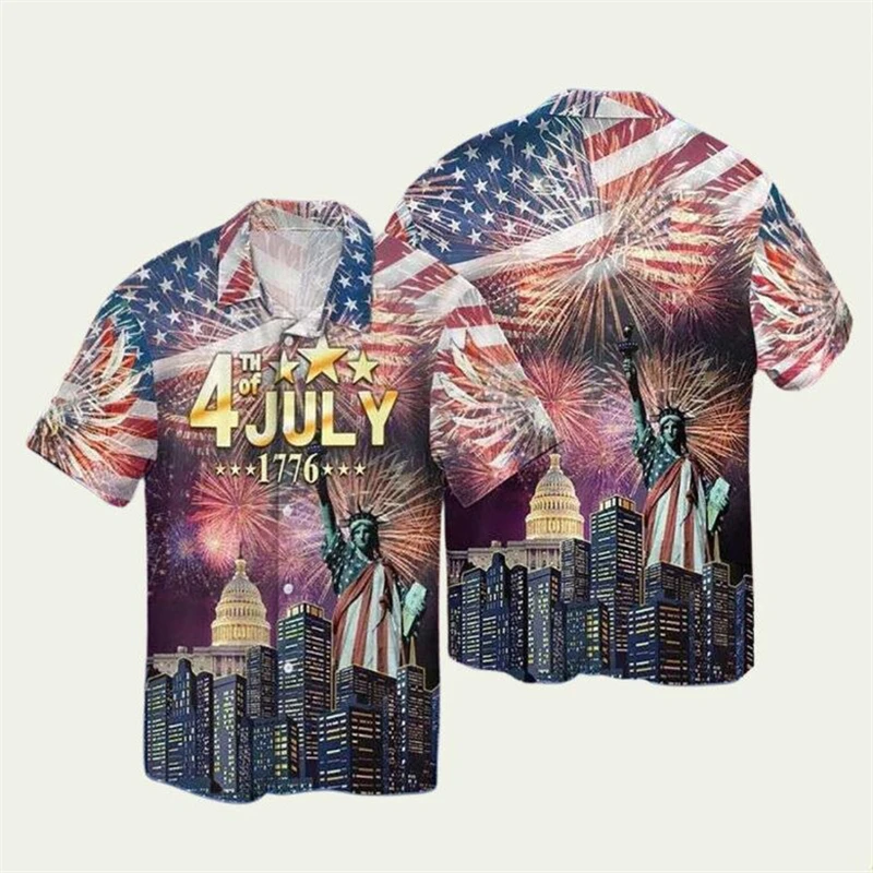 American Flag Street Style Men's 3D Print Hawaii Shirts Holiday American Independence Day Graphic Summer Beach Hawaiian Blouses