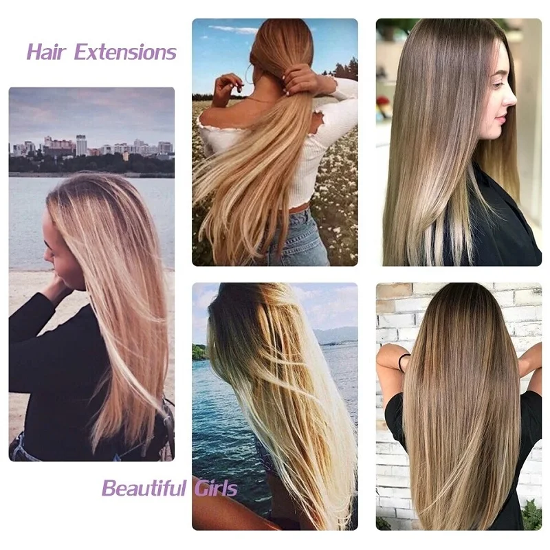 Extensión de cabello sintético de 24 pulgadas con 16 clips, lacia larga, rubia y negra, resistente al calor, para uso diario 6