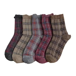 Fashion Metallized Fibres Women Socks Long Autumn Winter Casual Stripe Foot Socks Korean Style Middle Tube Female Floor Sokken