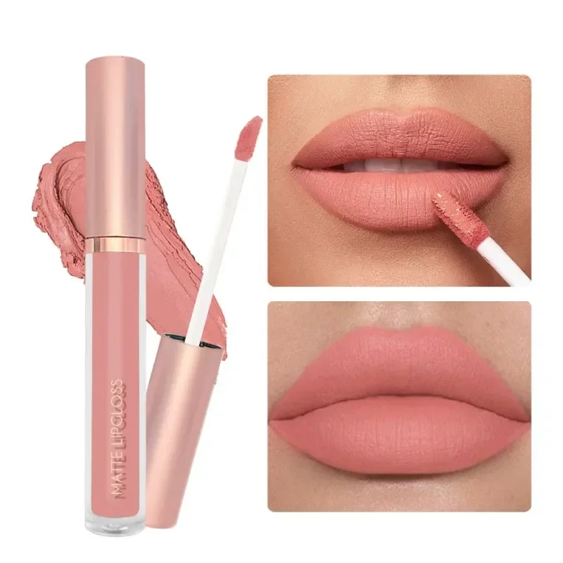 Nude Lipgloss Set para mulheres, copo antiaderente, não desbotamento, veludo, névoa, esmalte, maquiagem, 3 peças, frete grátis