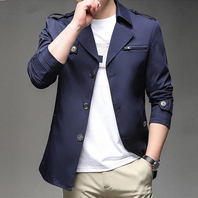 

New Spring Autumn Men's Casual Jackets England Style Slim Fit Business Outwear Coat Male Turn Down Collar Short Trench Jacket