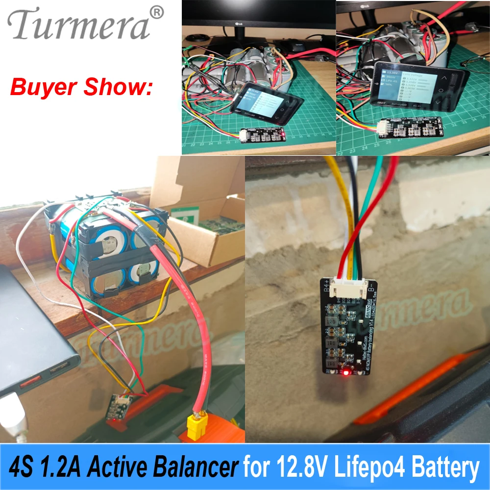 Turmera 4S 40A 12.8V 14.4V Balance BMS Protected Board 1.2A  Active Balancer Use in 3.2V 18650 26650 32700 33140 Lifepo4 Battery