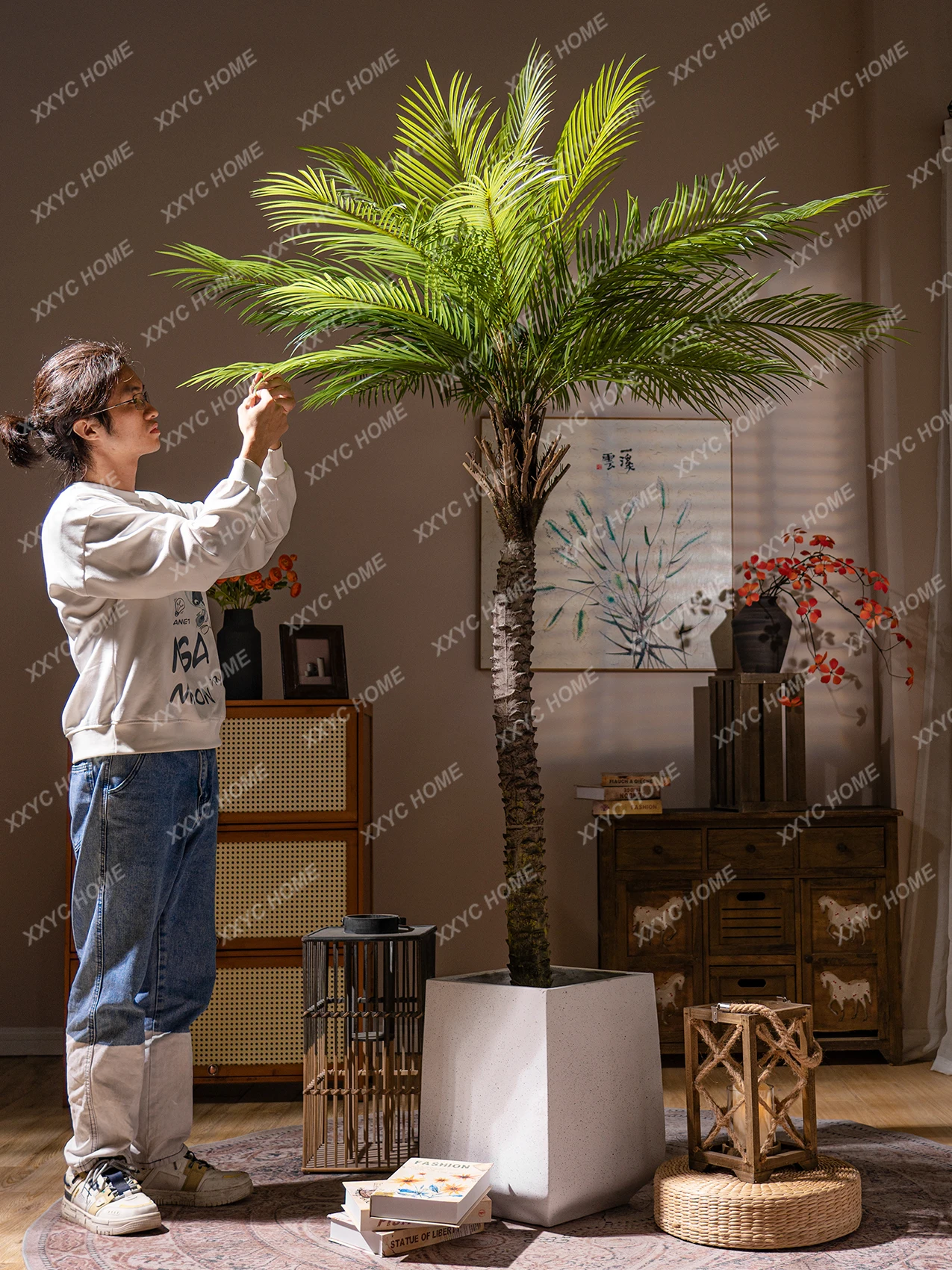 Large Simulation Green Plant Thorn Sunflower Needle Sunflower Fake Trees Indoor Landscaping Decoration Bionic Plant Areca Palm