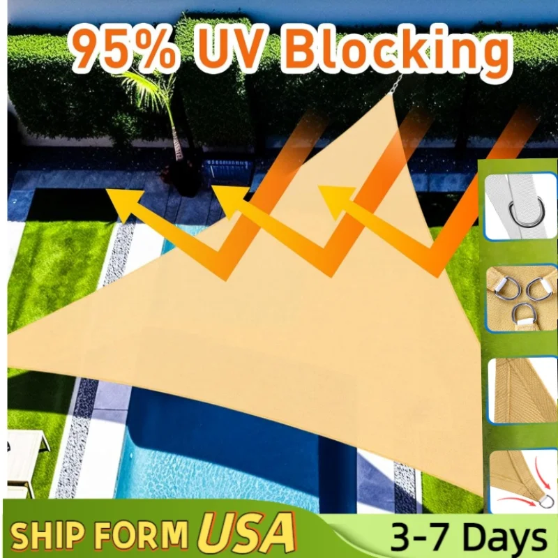 

10x10x10ft Beige Triangular Beach Anti-Ultraviolet Sunshade Sail Is Suitable For Courtyard Garden And Outdoor Activitie