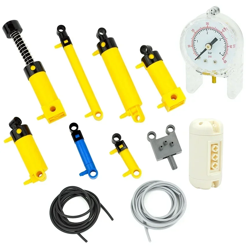 MOC-Block, technische Teile, Pneumatikpumpe, klein (6 l), V2-Schlauch, Luft mit verstärktem Zylinder 19476 19482, kompatibel mit 45400-Steinen