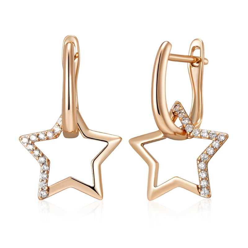 Kinel Hot Fashion Glossy 585 Gold Color Star Dangle Earrings For Women Paved Natural Zircon Accessories Daily Fine Jewelry