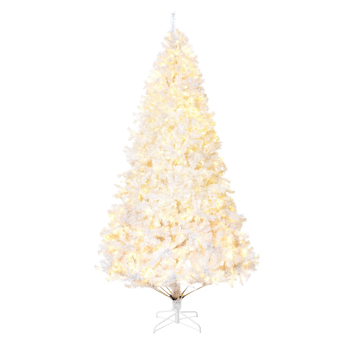 7.5ft/9ft Artificial Christmas Tree With Metal Stan Base Warm White Color Lights 8 Modes Plug Socket Christmas Holiday Decoratio