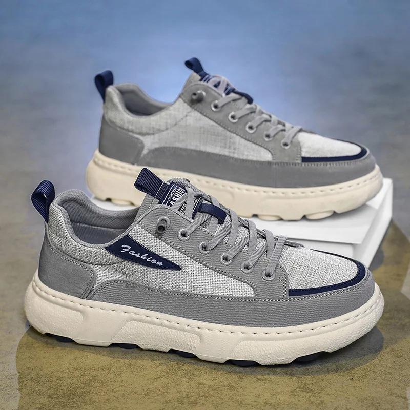 

Men's Canvas Slip-On Shoes Breathable Comfortable Low-Top round Toe Thick Bottom Rubber Sole Summer Casual Shoes