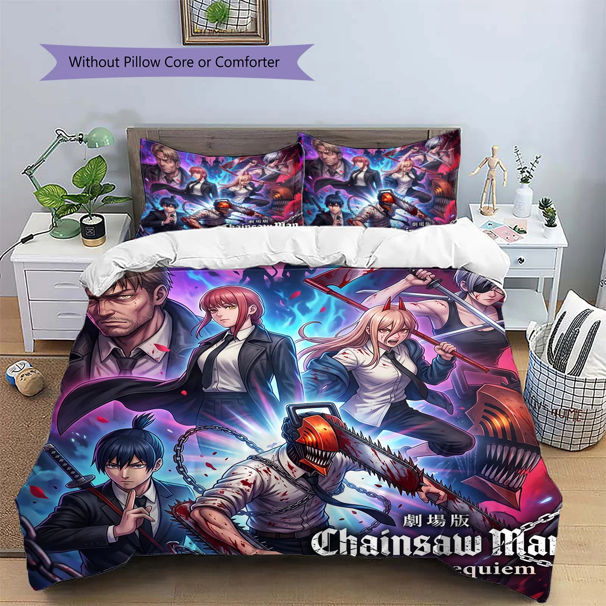 Chainsaw Man  Patterned Pillowcase & Duvet Cover Set Bedroom Bedding Decor with Anime Style Great Gift for Enthusiasts YUN6515