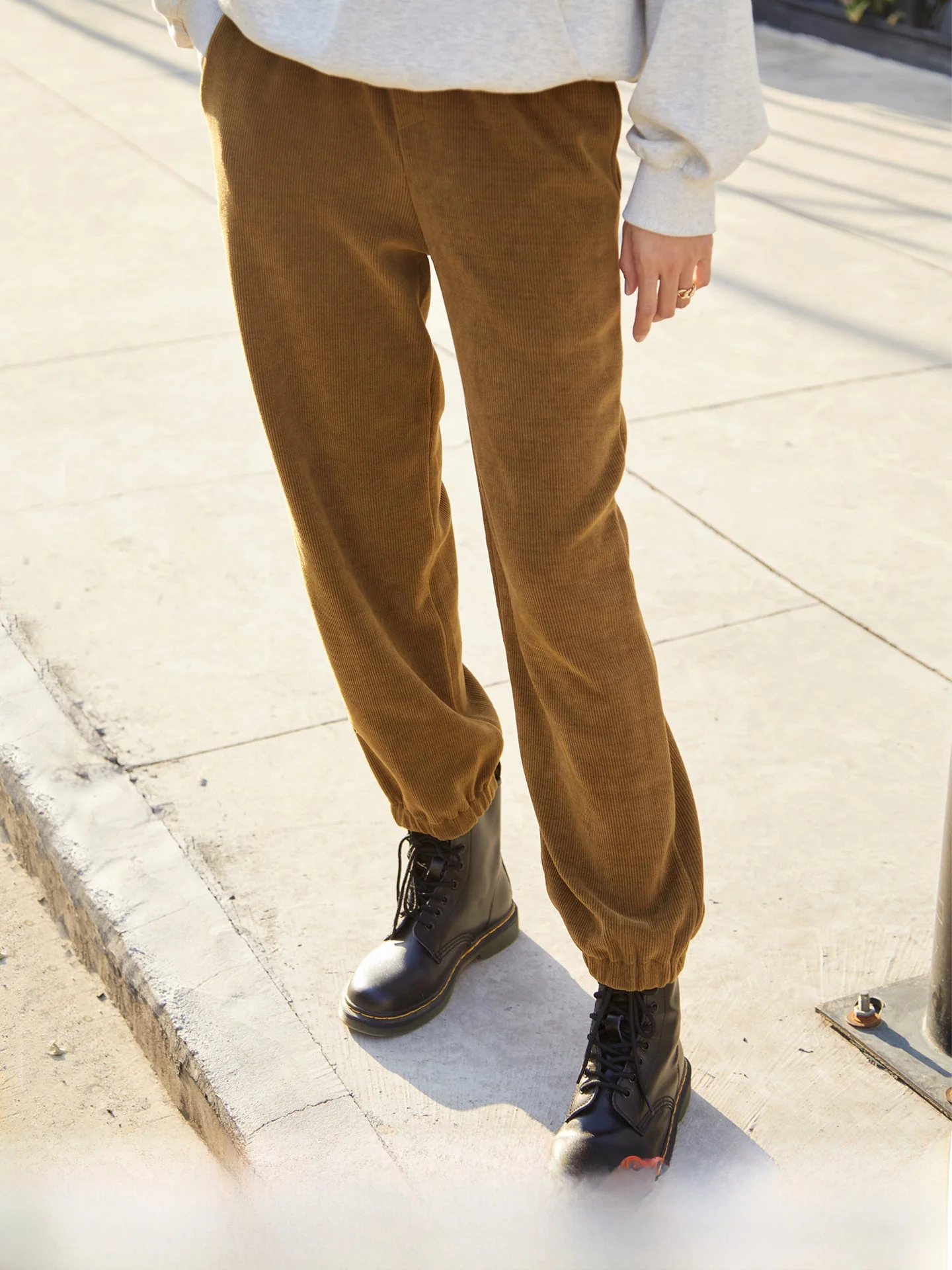 

Fce Lined Corduroy Wide Leg Pants Elastic Waist Trousers Women's Warm Casual Color Long Trousers Comfortable Fit