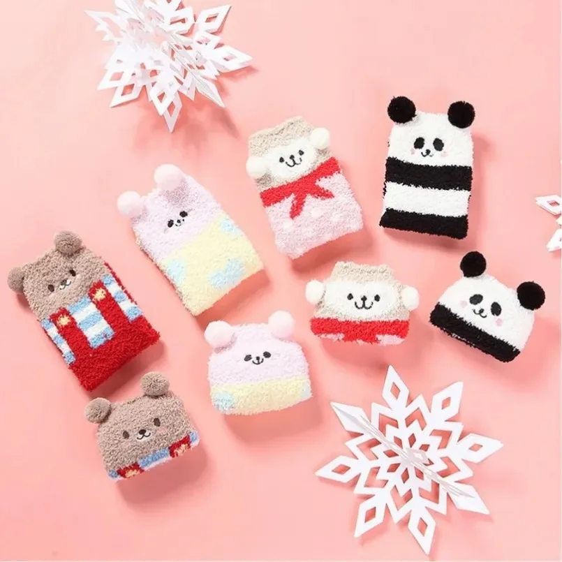 Fluffy Short Socks Women Fuzzy Winter Ladies Floor Warm Plush Comfy Cartoon Animal Funny Cute Kawaii Slippers Sock Designer