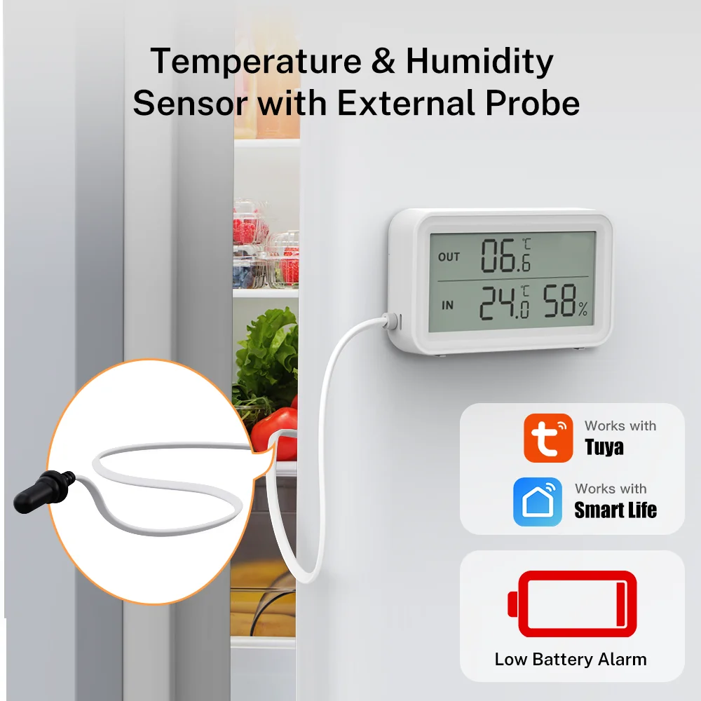 Tuya WiFi Zigbee Temperature and Humidity Sensor With External Temperature Sensor Work With Yandex Alexa