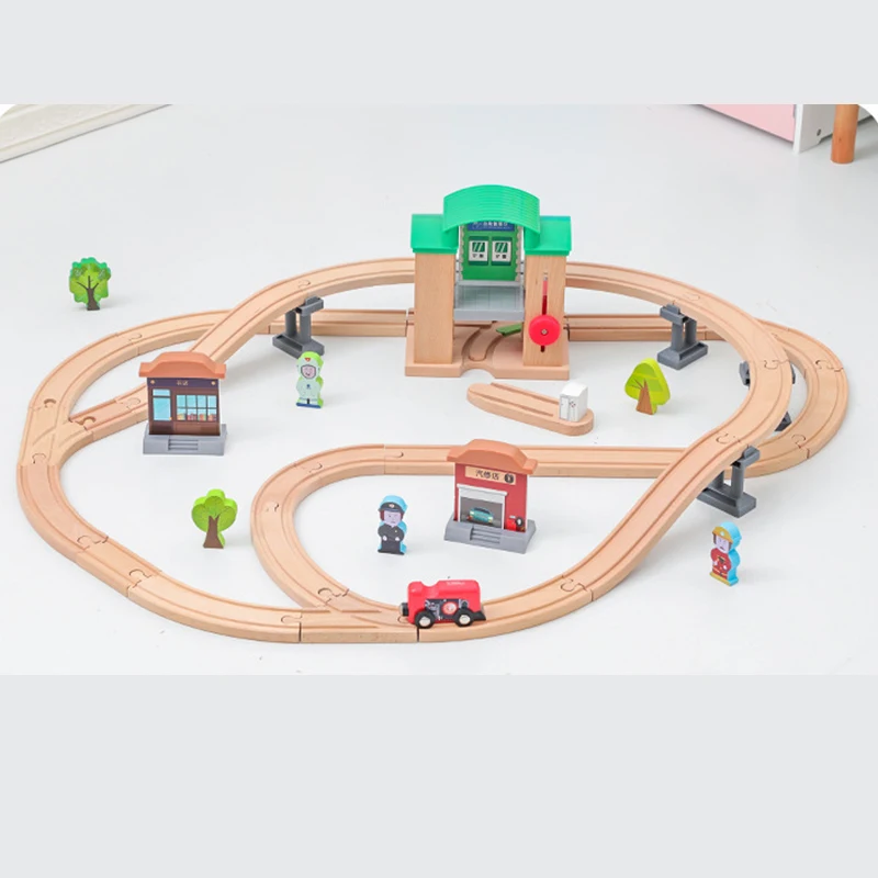 Wooden Transit Center Track Set Is Compatible With All Brands Of Railway Toys Road Accessories Assembled For Kids Gifts PD63