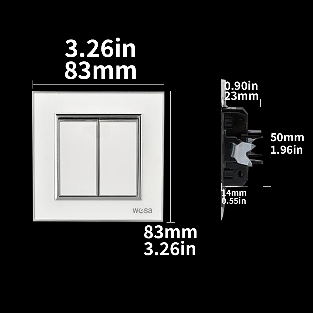 مفتاح هزاز حائط WESA أبيض ، لوحة مثبطة للهب ، عصابتان ، مفتاح تشغيل وإيقاف ، 16A ، AC V ، 86x86 ، جديد #5