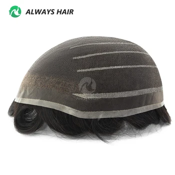 초미세 용접 모노 레이스 투피 중간 가벼운 100 밀도 인도 인모, 남성 모세관 보형물 가발