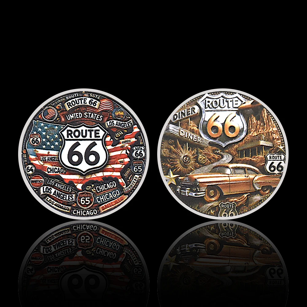 Route 66 Commemorative Silver Coin – USA Road Trip Classic, Chicago to Los Angeles, Travel & Vintage Car Collectible