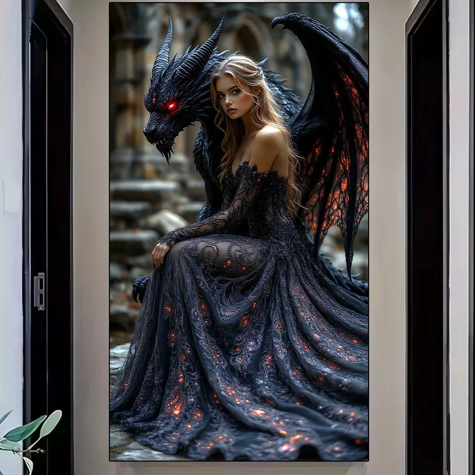 Diamond Painting Art DIY Dream Anime Woman Dragon 5D Full Square Round Rhinestone Mosaic Embroidery Cross Stitch Home Decor