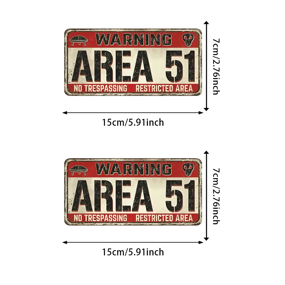 2-Pack AREA 51 No Intrusion Warning Sign - 15x7cm, Waterproof Vinyl Sticker for Cars & Motorcycles, Durable PVC Trunk Decal