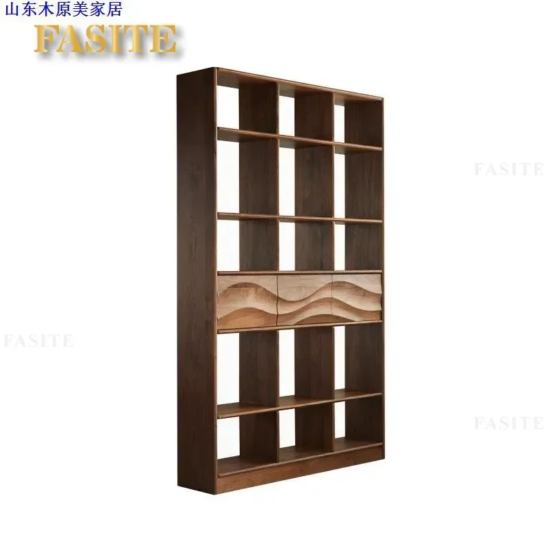 For North American Black Walnut Bookshelf Nordic Modern Solid Wood Bookcase Japanese Simple Bogu Shelf Living Room Storage