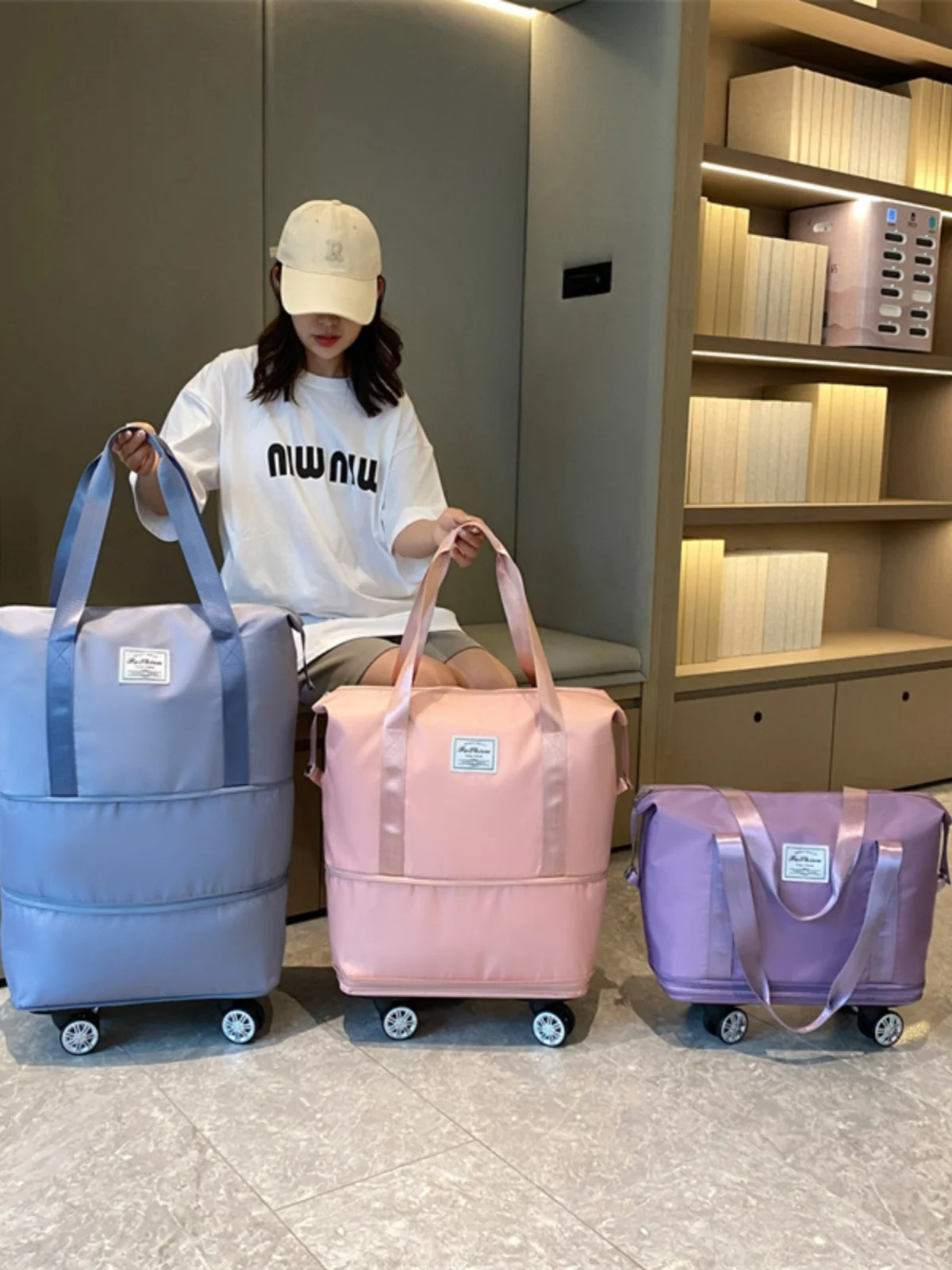 

Большая дорожная сумка на колесиках, дорожная сумка из бычьей ткани, складная сумка-полка для молодежных путешествий, двойная застежка-молния