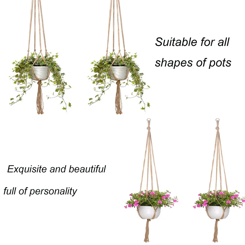 1/2/3pcs Flower Pot Hemp Rope Hanging Net Straw Macrame Plant Hanger Garden Holder Legs Hanging Rope Basket Balcony Decor