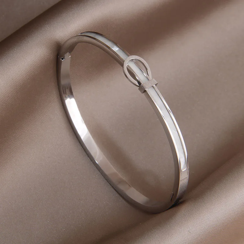 Classic Stainless Steel Metal Belt Open Bangles for Women Fashion Brand Jewelry Shell Bracelets Party Accessories Gifts image 4