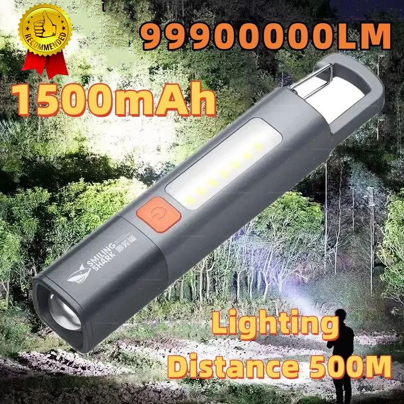 99900000 Lumens Flashlight 1500mAh Strong Light Variable Focus Torch Side Lights High Brightness Flashlight Lamp