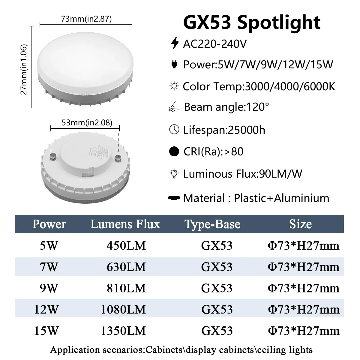 GX53 LED Bulb 4-20pcs 220V 5W-15W Frosted Puck Warm Light 3000K 4000K 6000K Reflector 60W Equivalent Retrofit Fittings