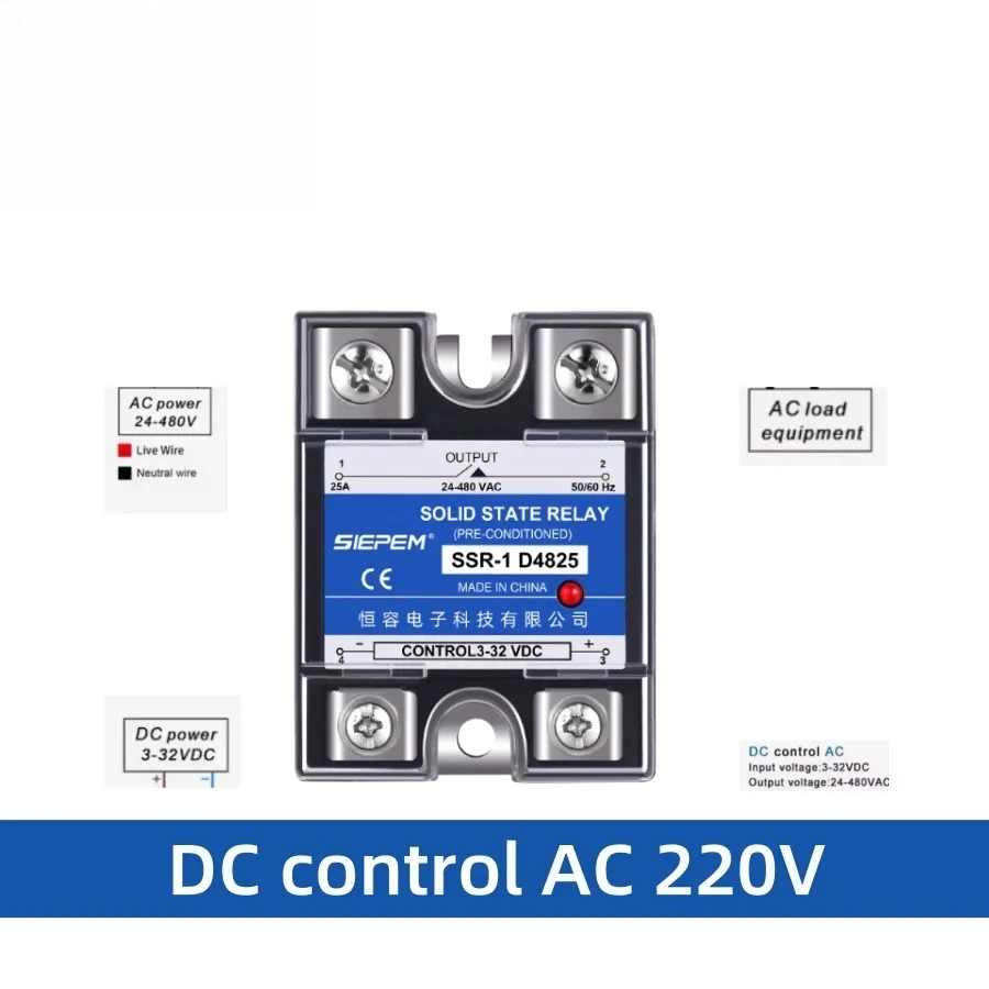 Small Solid-State Relay Module 24V Single-Phase SSR-25A-100DA DC Control AC 220V - 40A 60A 80A 100A - Electrical Switching Modul