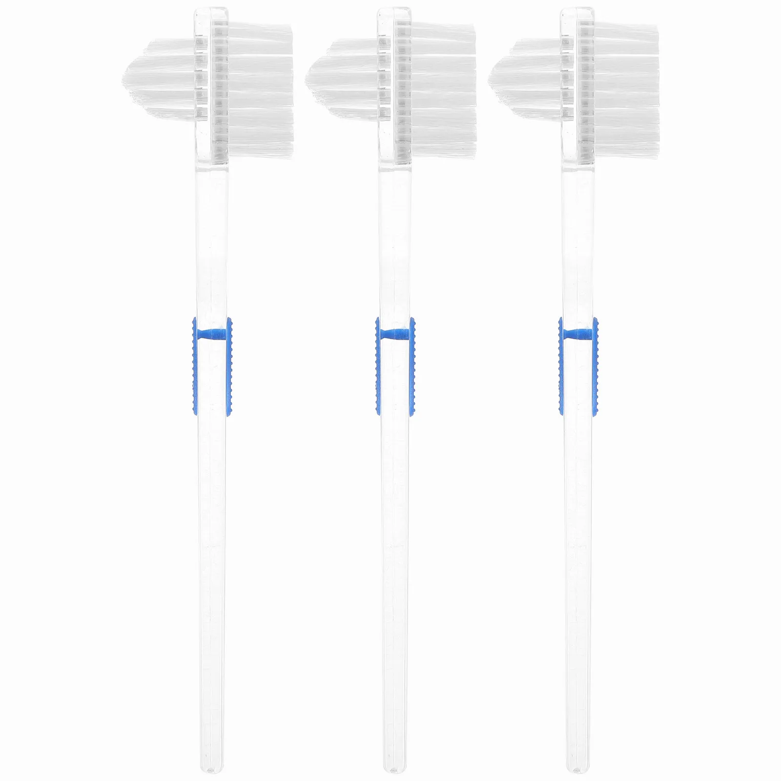 3Pcs Transparent Double-Headed Denture Brush False Teeth Cleaner Effective Cleaning Toothbrush Non-Slip Handle Stain Removal