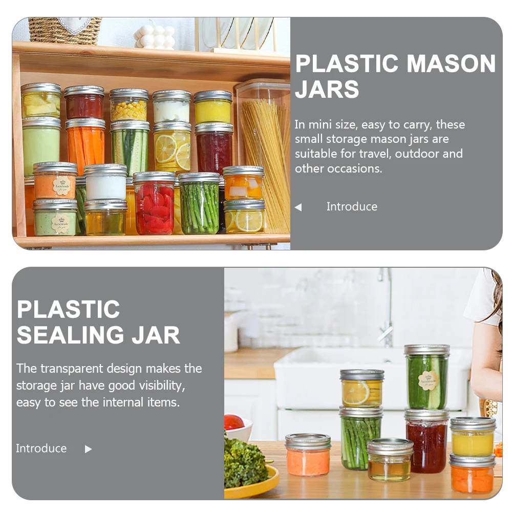 

6Pcs Small Plastic Jams Bottles Aluminum Lids Transparent Design Easy Refill Travel Size Honey Tea Coffee Storage