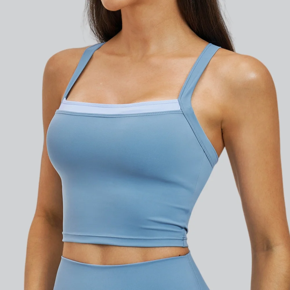 False Two-piece Sports Bra Women's Fitness Yoga Vest Outdoor Sports Underwear Shockproof  Quick Dry Gym Running Workout Crop Top