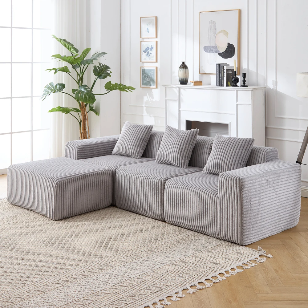 Modern Minimalist Modular Sectional Sofa,  L-Shape Upholstered Cloud Couch with Deep Seats, Right Facing Chaise for Living Room