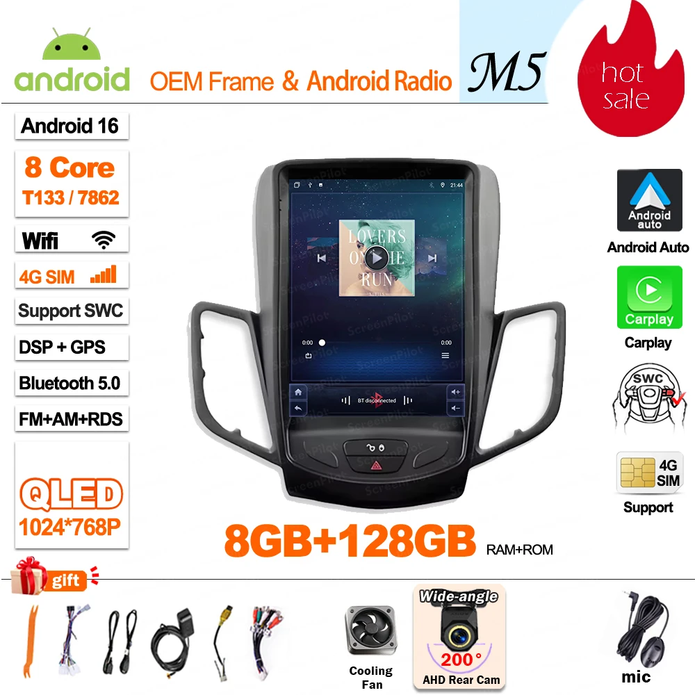 Voor Ford Fiesta MK 7 2009-2014 2015 2016 Android 16 Multimedia Videospeler Mirror Link GPS Navigatie Touchscreen Tesla Stijl - afbeelding 1