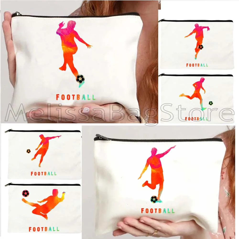 

Rainbow Cute Football Colorfull Sports Soccer Lover Birthday Gifts Canvas Cosmetic Makeup Toilet Bag Pencil Case Zipper Pouch
