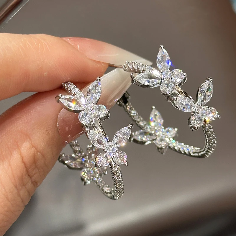 

Butterfly zircon luxury earrings fashion exquisite girls summer ear accessory