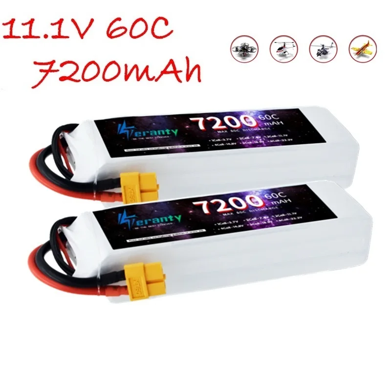 TERANTY 7200mAh 11.1V 60C Lipo Battery For RC Car Helicopter Quadcopter FPV Racing Drone 11.1V 3S Rechargeable Batteries MAX 80C