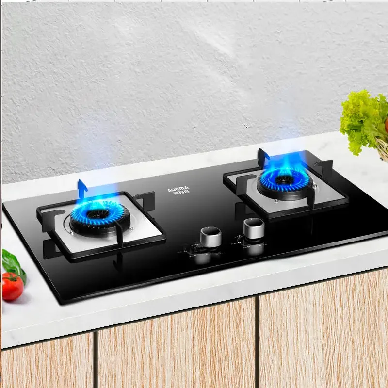 Safe &  Energy-Efficient Double Burner Gas Cooker Built-In Kitchen Appliances with Tempered Glass Hob