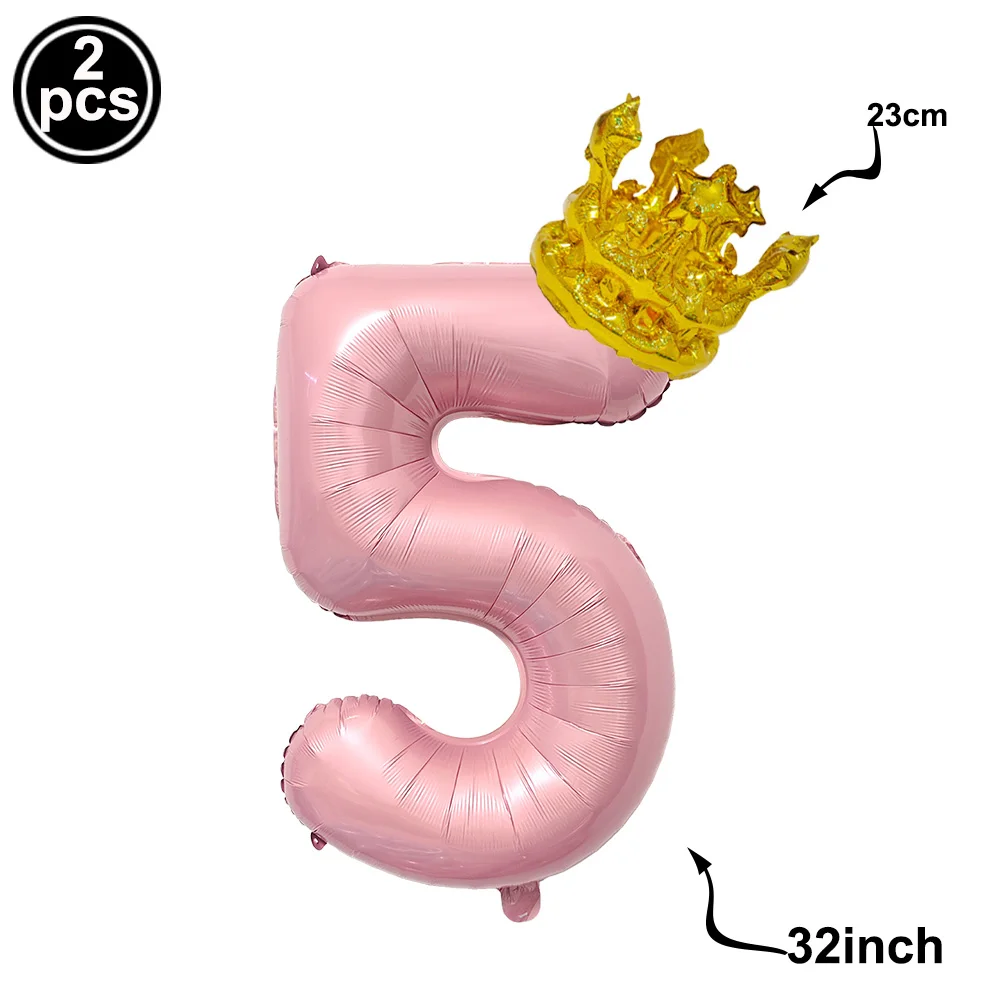 Crown Pink Number 1 Balloon for Girls 1st Birthday Party 32inch Number Foil Balloons 0-9 Birthday Party Baby Shower Decoration