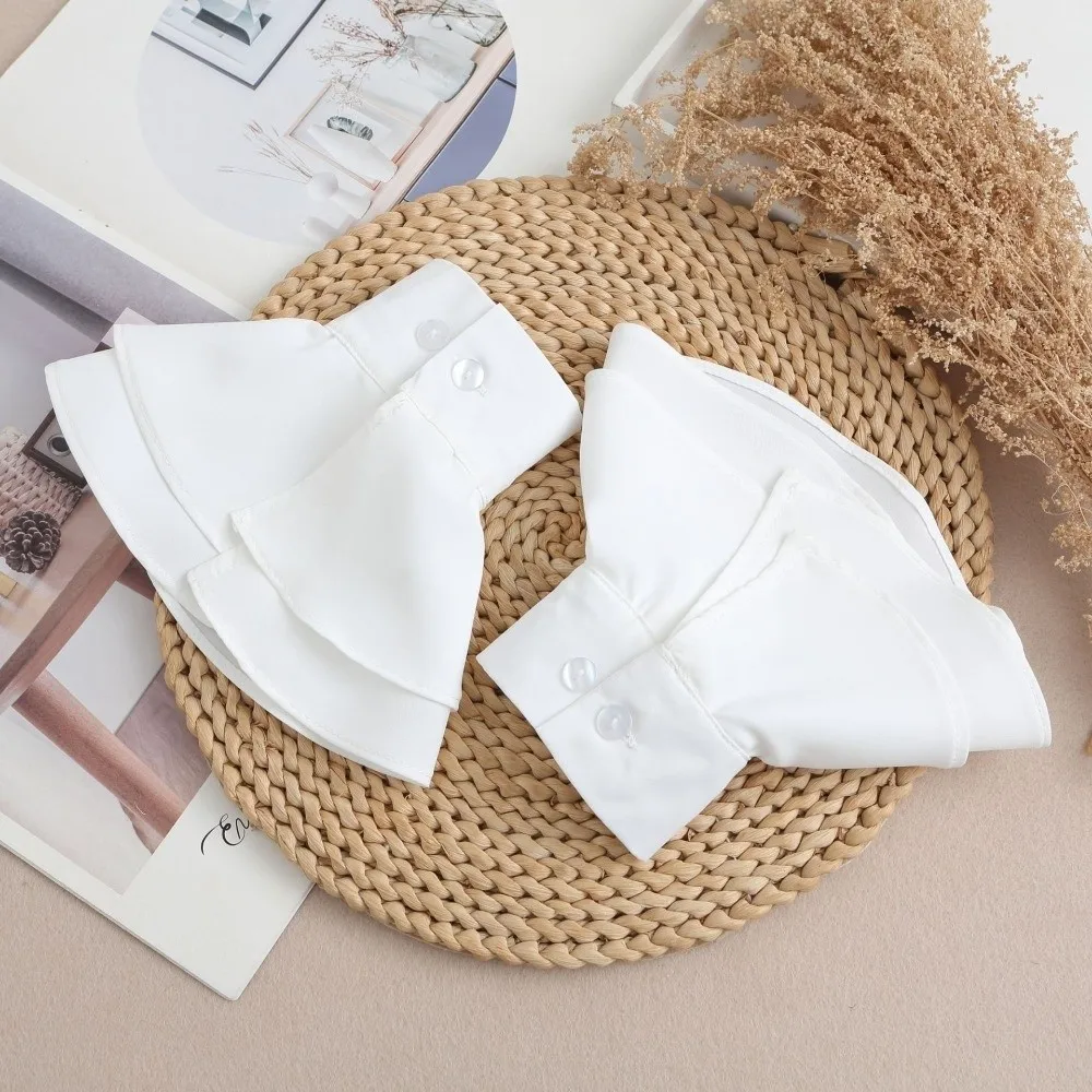 1 pair Sweet White Fake Cuffs Flared Ruffled Breathable False Sleeves Detachable Arm Covers Girl's Fairy