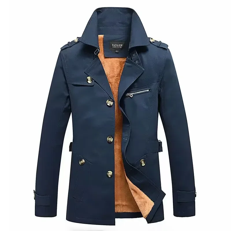 

Man Windbreaker Solid Windcheater Male Men Clothing Trench Coat Winter Jackets Men Business Casual Cotton Turn-Down Collar Coat