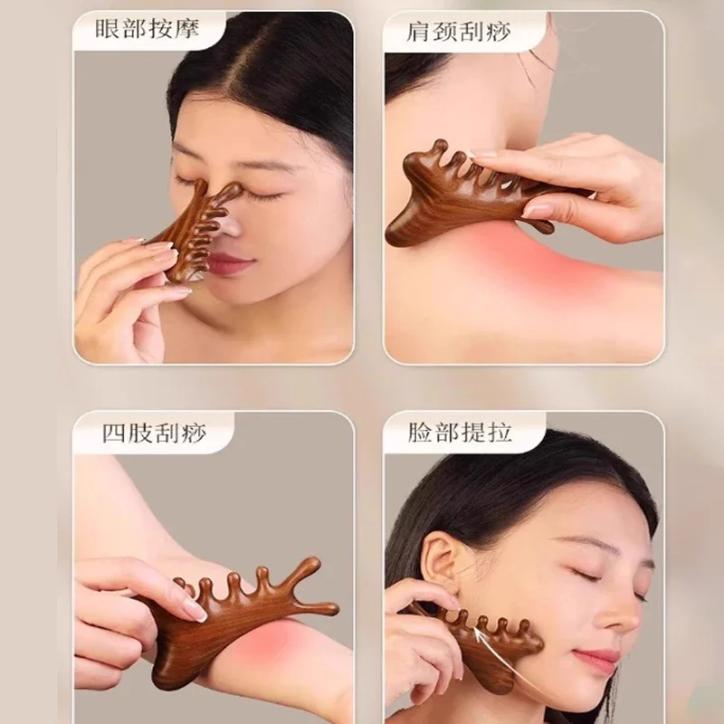 4 in 1 Sandalwood Massage Comb Scalp Head Neck Face Meridian Acupoint Scraper Health Care Tool for Body Relaxation